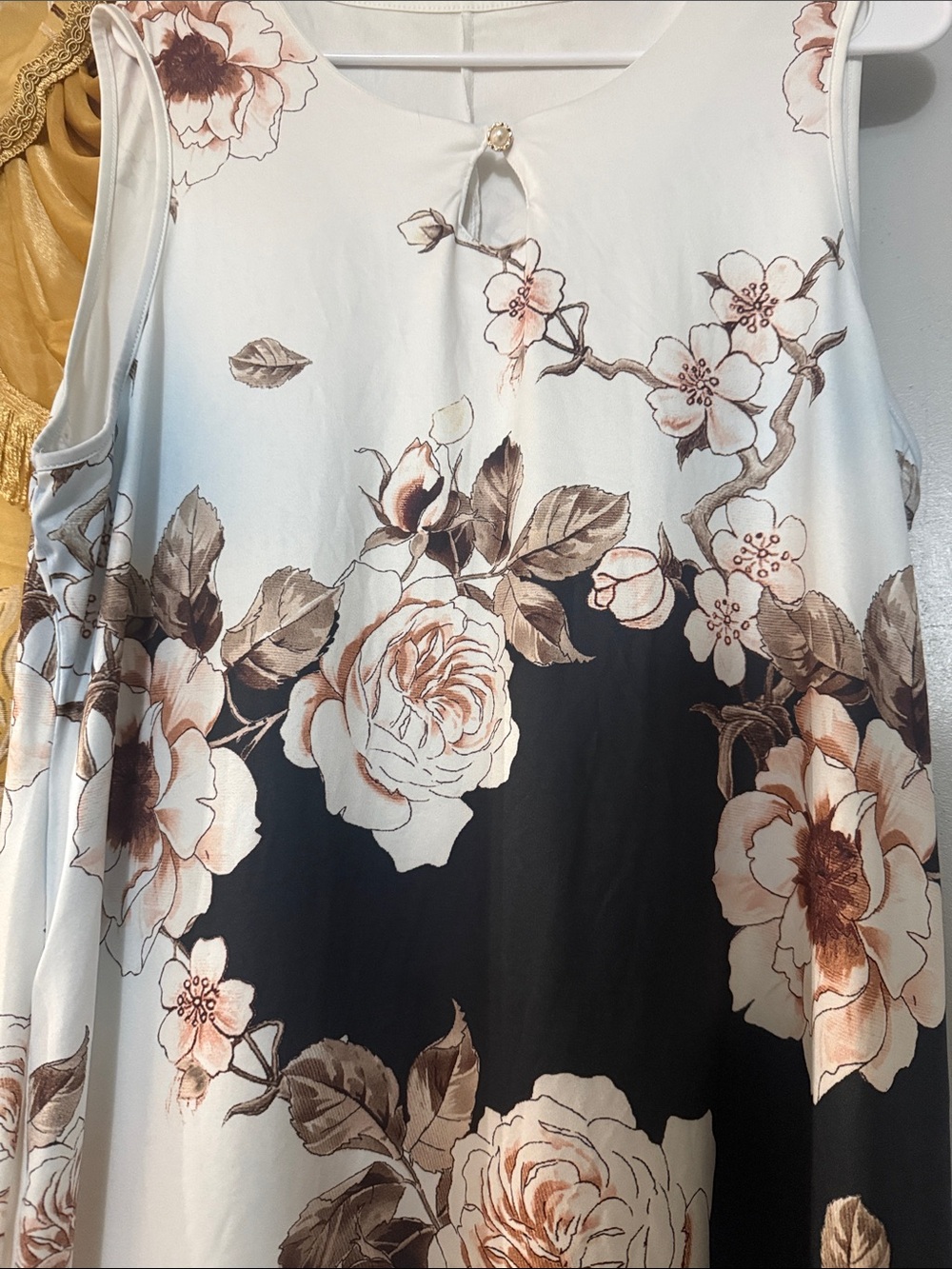 Floral Sleeveless A-Line Top - White & Brown - Picture 2 of 2